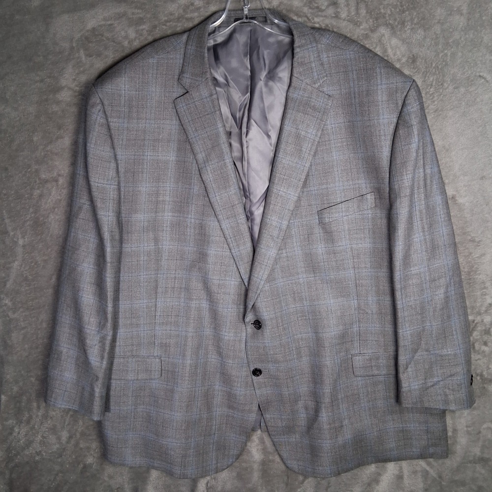 Lauren Ralph Lauren Mens 60R Grey Blue Plaid Silk Wool Blend Blazer Sport Coat